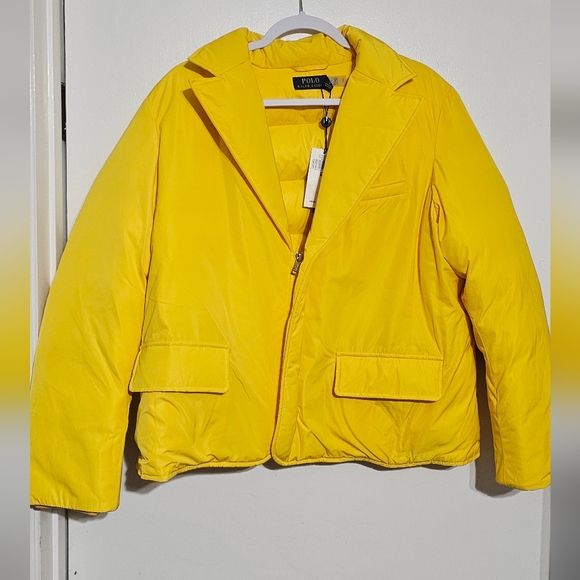 Polo Ralph Lauren Womens Water-Repellent Down Jacket Yellow Size Med NWT Defects - Picture 1 of 10